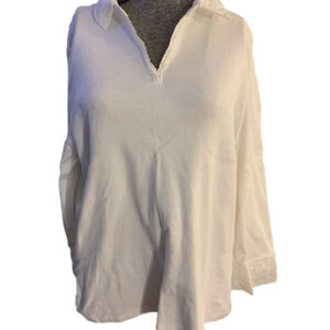 Karen Scott white long sleeve pull over top with eyelet collar and cuffs large